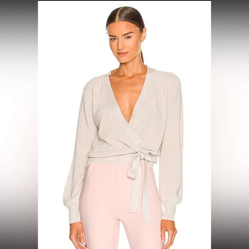 Le Ore LODI POINTELLE KNIT WRAP CARDIGAN IN PARCHMENT Beige Size large